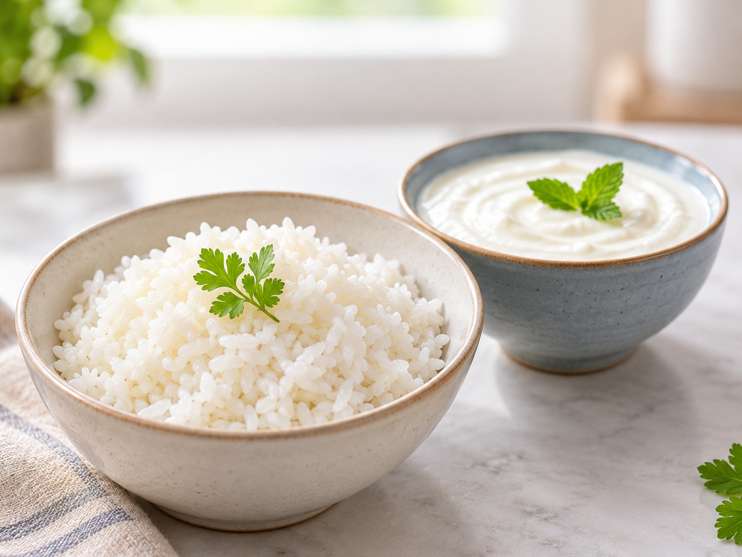 Soft rice and yogurt bowls, comfortable foods to eat after teeth cleaning