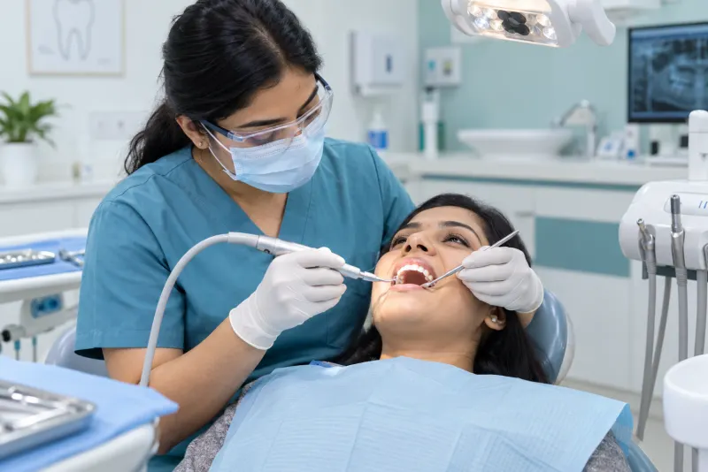 Professional teeth cleaning and scaling at a dental clinic