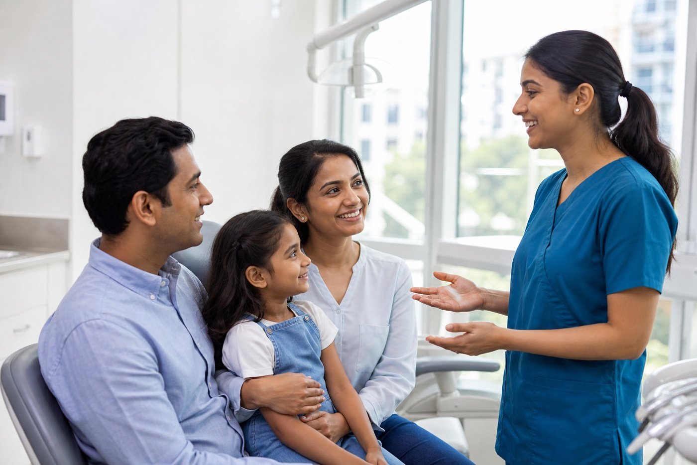 Indian family visiting a family dental clinic in Faridabad