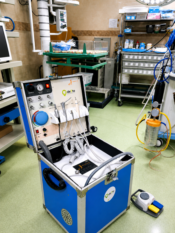 Dental treatment equipment setup with clinical devices and tools
